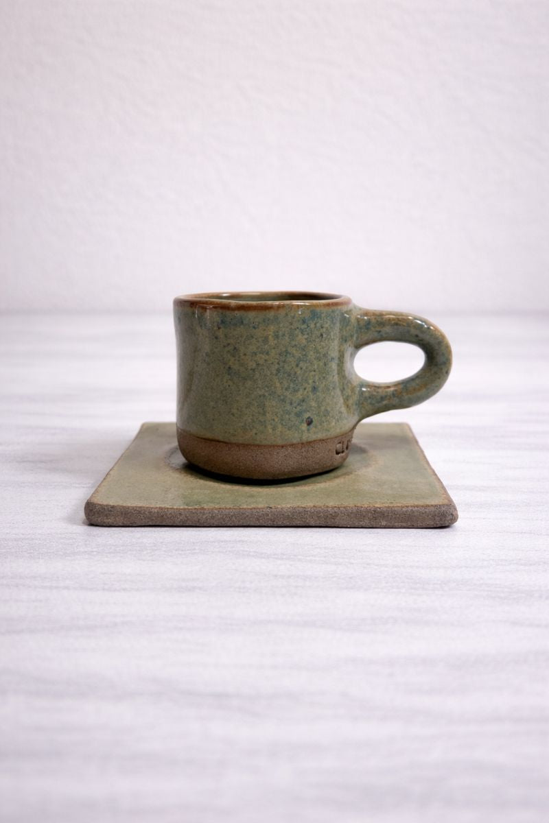 Χειροποίητο φλιτζάνι καφέ με κεραμικό πιατάκι - Caribbean Teal 130ml