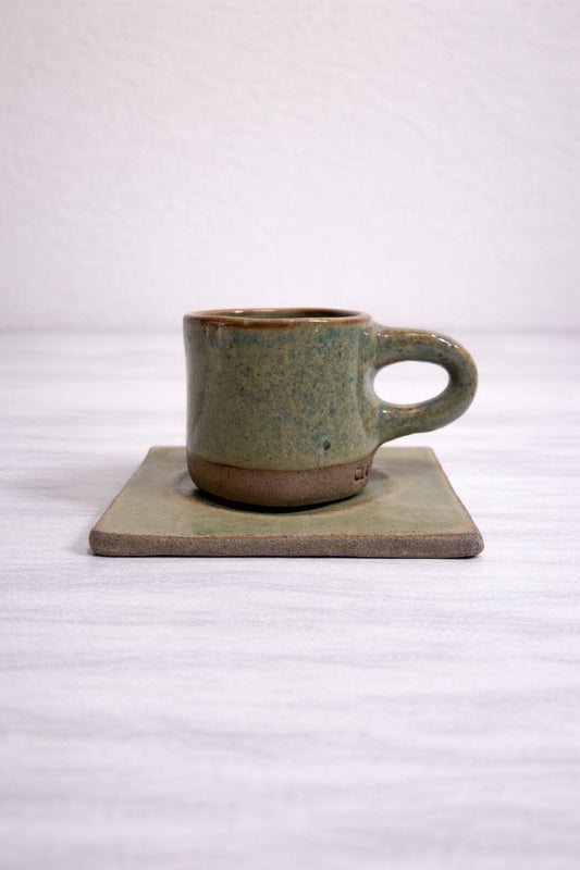 Χειροποίητο φλιτζάνι καφέ με κεραμικό πιατάκι - Caribbean Teal 130ml